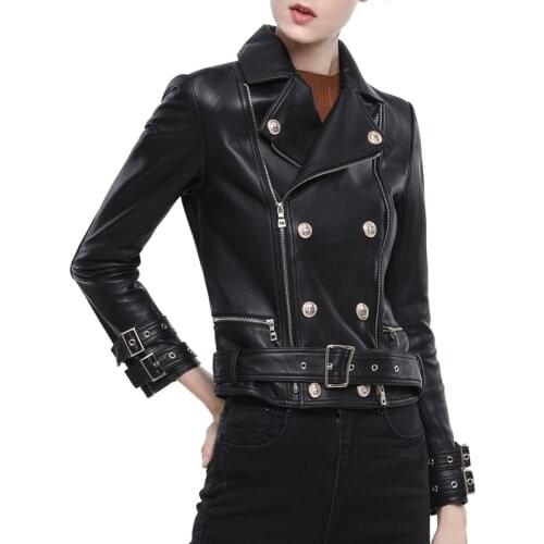 Woman Coats High-Quality 100% Sheepskin Leather Jackets Motorcycle Leather Clothing Female Real Sheepskin Leather Special Sale