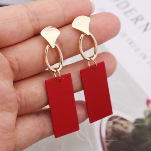 Korean Candy Color Geometric Rectangular Pendant Drop Earrings for Women Spray Painted Long Exaggerated Brincos Pendientes