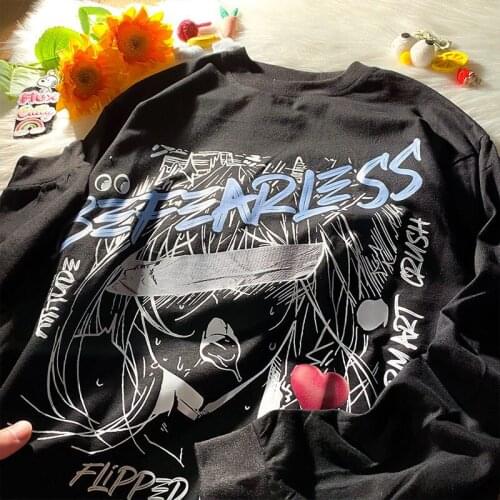 Hip Hop Streetwear Dark Goth Anime Sweatshirt Women Basic Long Sleeve Tops 2021 Autumn New Japan Fashion Pullovers Teens Clothes