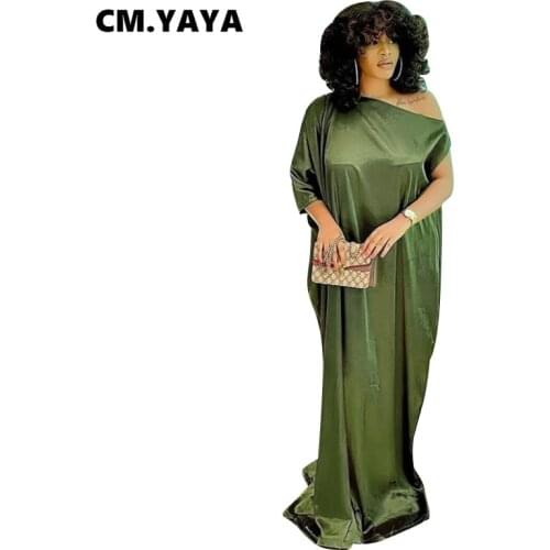 CM.YAYA Women Plus Size Dress Solid Short Batwing Slleve Asymmetrical Maxi Long Dresses Female Fashion Vintage Vestidos Summer