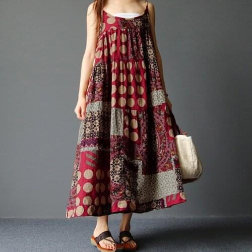 Women Cotton Linen Boho Maxi Dress Big Size Sleeveless Spaghetti Strap Summer Loose Casual Kaftan Vestidos Long Oversized Dress