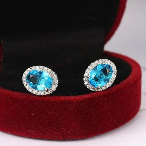 ZHOUYANG New Stud Earrings For Women Light Luxury Egg Shaped Blue Zircon Silver Color Wedding Bride Gift Fashion Jewelry E009