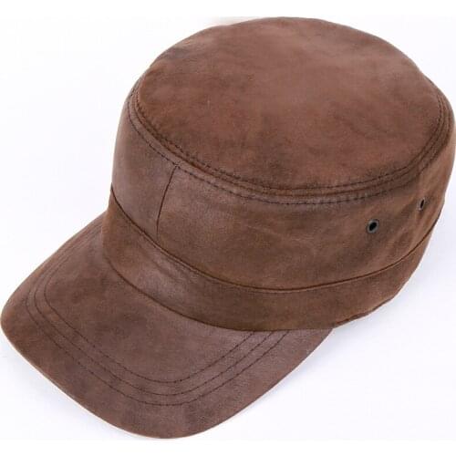 New Arrival Winter Genuine Leather Cap Adult Sheepskin Leather Hat Mens Warm Earmuffs Cap Baseball Flatcap Adjustable B-7246