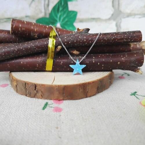 1pc Synthetic Opal Star Necklace Pendant Blue/White Color Opal Choker Necklaces 925 Sterling Silver Jewelry For Girlfriend gift