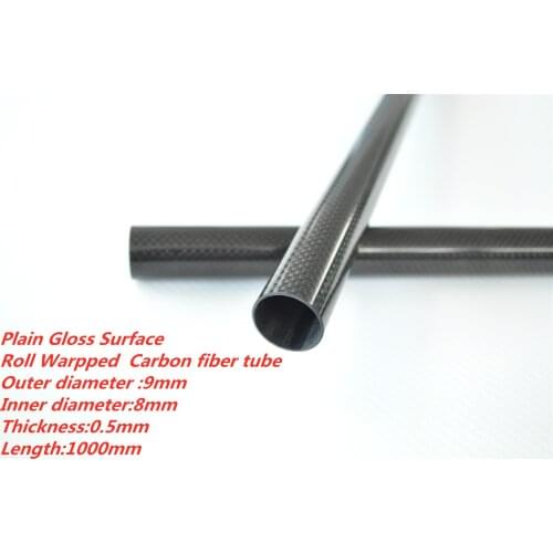 2pcs 9mm OD x 8mm ID x 1000mm 3k Carbon Fiber tube /pipe /shaft, wing tube Roll Wrapp 100% full carbon Quadcopter Model DIY 9*8