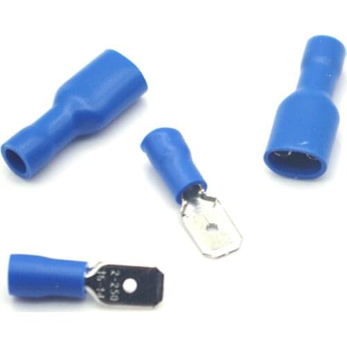 50PCS/20pair FDFD2-250 BLUE 16-14AWG Insulated Spade Crimp Wire Cable Connector Terminal Male/Female Kit