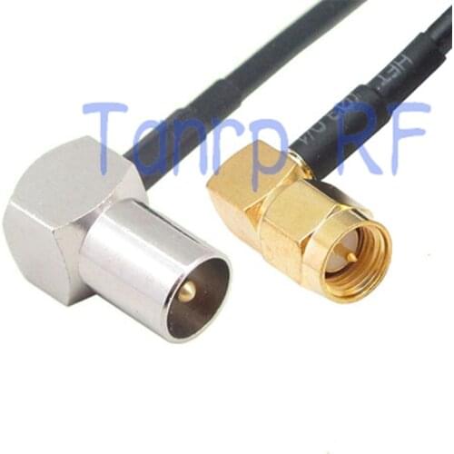 6in SMA male plug to TV male both right angle 90 degree RF adapter 15CM Pigtail coaxial jumper RG174 extension cord cable