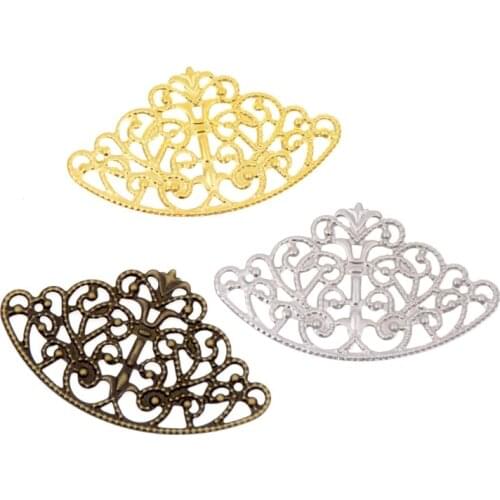 Free shipping 10Pcs Metal Flowers Crown Filigree Wraps Connectors Metal Crafts Decoration DIY Findings 65x40mm