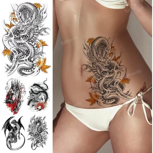 Black Big Snake Waterproof Temporary Tattoo Sticker Dragon Wolf Totem Flash Tatoo Woman Body Art Arm Thigh Fake Sleeve Tatto Man