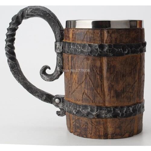 Wooden Barrel Stainless Steel Resin 3D Beer Mug Goblet Game Tankard Coffee Cup Wine Glass Mugs 650ml BEST GOT Gift