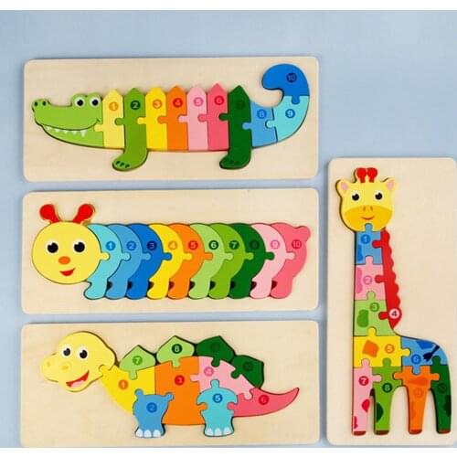 Wooden Lovely 3D Dinosaur Giraffe Animal NumberJigsaw Puzzle Children Kids Educational Toy Child Funny gift