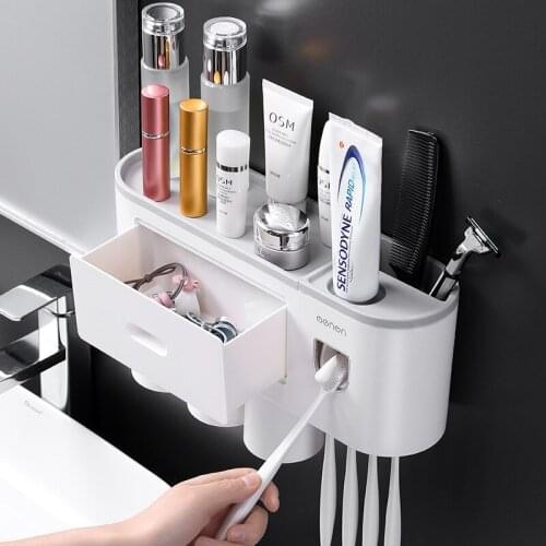 New Toothbrush Holder Storage Automatic Toothpaste Squeezer Wall With Cup Rack Organizer Bathroom Accessories