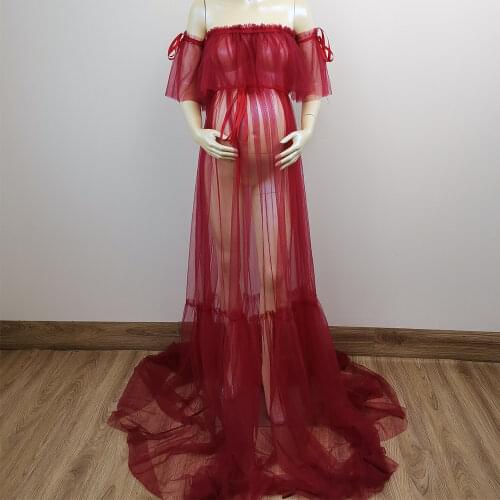 Party Prom Soft Tulle Maternity Long Dresses Boob Tube Pregnant Voile Tube Gown for Woman Photography Props Baby Shower Dresses