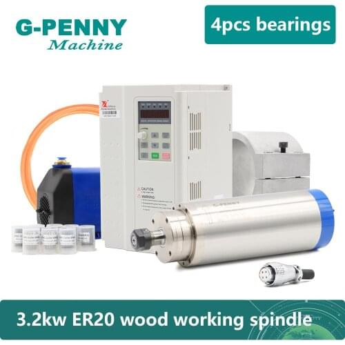 New Arrival! 3.2KW ER20 wood working spindle motor with FULLING 3.7KW Variable Frequency VFD 100MM bracket 75W pump