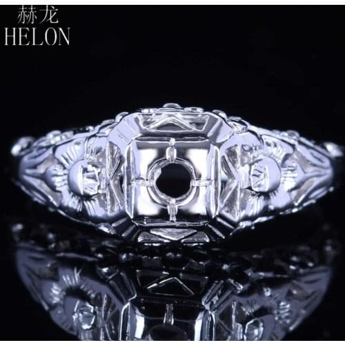 HELON 925 Sterling Silver Women Engagement Wedding Ring Fit 3-3.5mm Round Cut Semi Mount Ring Vintage Fine Jewelry