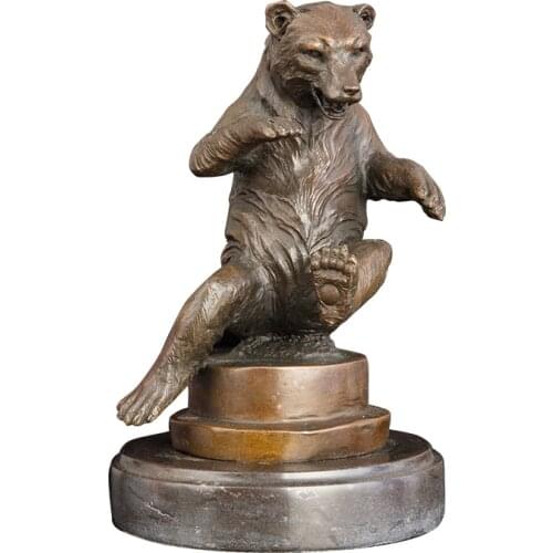 Ivorique DW-059 Bronze Naughty Bear Sculptures Statue Wildlife Animal Figurine Vintage Art for Home Decor Birthday Gift