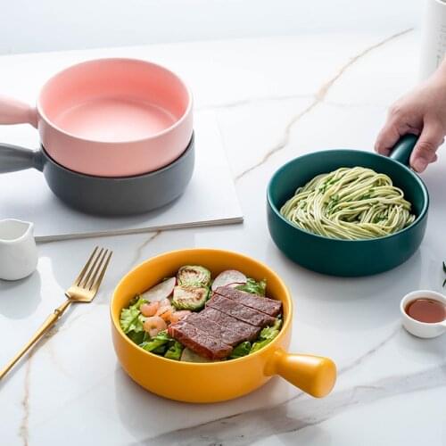 Nordic style Ceramic Baking Bowl with Handle Brief Household Tableware Soup Noodle Bowl Salad Bowls