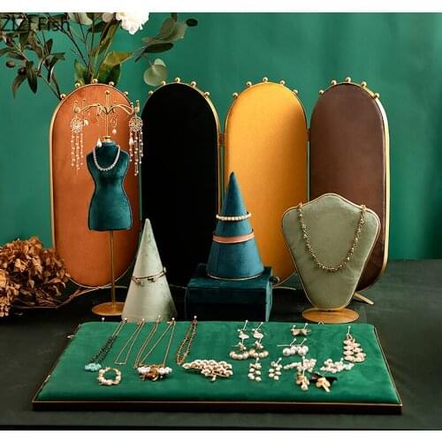 Creative Metal Flannel Jewelry Display Stand Dressing Table Decoration Necklace Ring Earring Storage Bedroom Home Decoration New