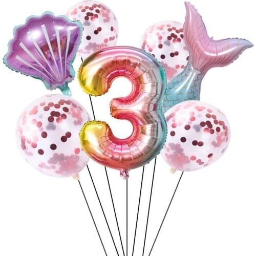 Cute Mermaid Party Balloons 32inch Number Foil Balloon Kids Birthday Party Decoration Supplies Baby Shower Decor Helium Globos