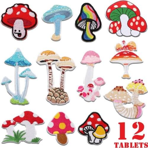 Set of 12pcs Bulk lot Mixed Mushroom Embroidered Iron On Patch 5-8cm DIY Sewing Accessories