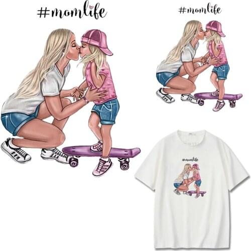 Pulaqi Patches Mom Girl Heat Sensitive Sticker Diy T-Shirt Ironing Parches Heat Transfer Skateboard Girl Mom Stickers On Clothes