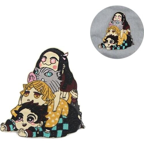 ZF914 1pcs Cartoon Demon Slayer Anime Lovers Sticker For Clothing Applications Patches On Clothes Iron Embroidered Patch Badge