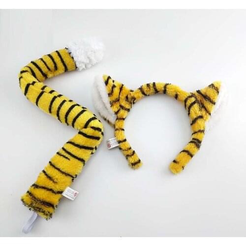 Kids Women Men Animal Tiger Ear Headband Tail Tie Headwear Birthday Party Cosplay Props Halloween Festival Christmas
