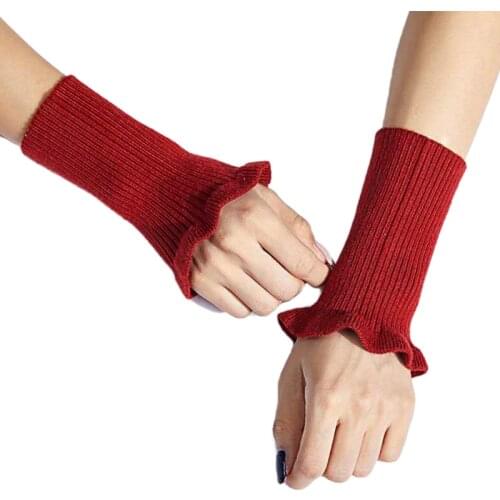 Ribbed Knit Fake Sleeves Cuffs Solid Color Ruffles Decorative Arm Warmers Gloves X5XA