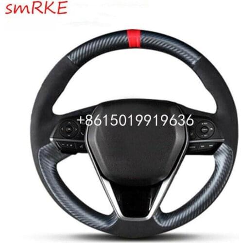 Hand sewing Top Carbon fiber leather Car Steering Wheel Hand-stitch on Wrap Cover For Toyota camry 2018