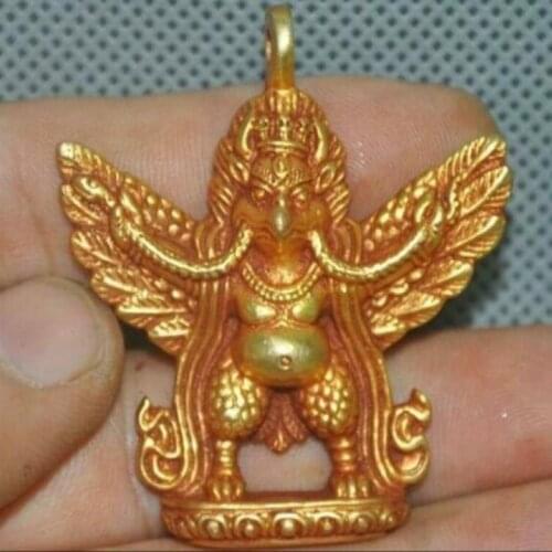 Collect Old Tibet Bronze Gilt 24K Gold Garuda God Exorcism Buddha amulet Pendant