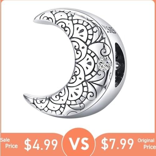 BISAER Brand Hot Sale 100% 925 Sterling Silver Vine & Moon Charms Fit BSR Charms Silver 925 Original Bracelets Jewelry ECC1604
