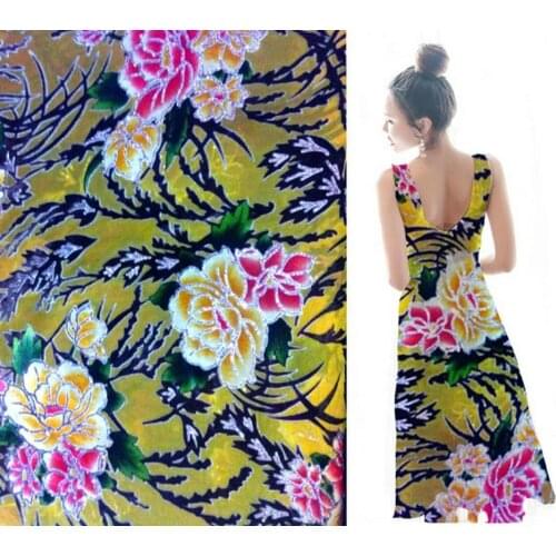 Silk Velvet Fabric Handcut Cotton Fabric Velvet Satin Materials Jacquard Brocade Yellow Flowers Printed Reversible Sequin Fabric