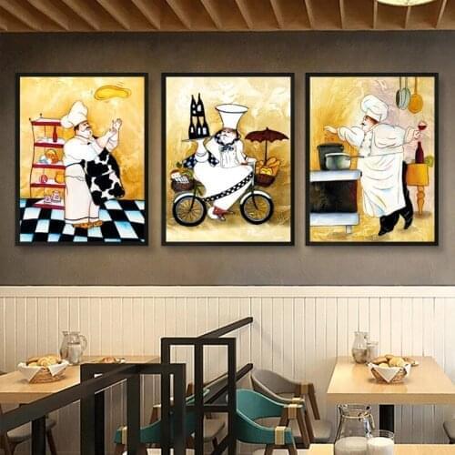 Modern Abstract Art Picture Canvas Painting Chef Cooking Posters and Prints Wall Cake Pizza Store Restaurant Kitchen Decorative