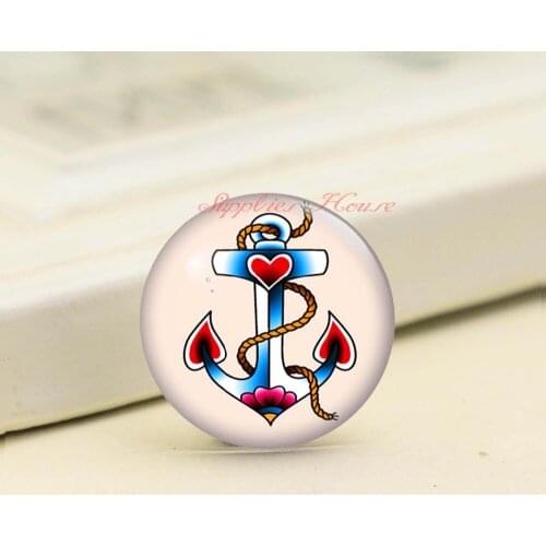 Handmade Round Anchor photo glass Cabochons, Jewelry Finding Cameo Pendant Settings, (F008-1452)