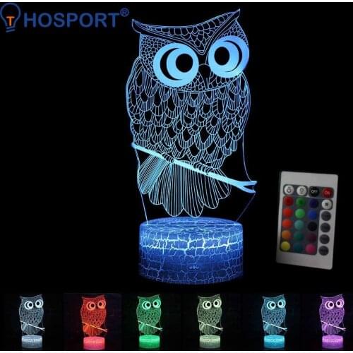 3D LED Acrylic Lamps Owl Model Touch Remote Control Bedside Table Lamp Night Light Ornament for Home Kids Room Decoration