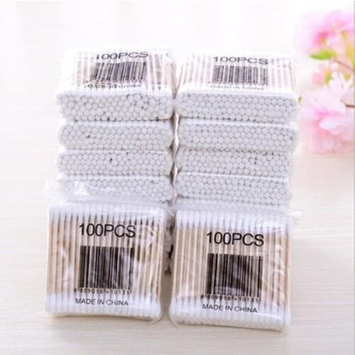 100pcs/ Pack Double Head Cotton Swab Women Makeup Cotton Buds Tip For Medical Wood Sticks Nose Ears Cleaning Health Care Tools