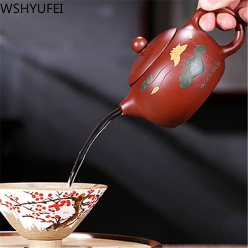 WSHYUFEI Yixing Purple Clay Xi Shi Teapot Tea set Pure Handmade Colourful Mud Painted teapot Teaware 188 ball hole filter 140ml
