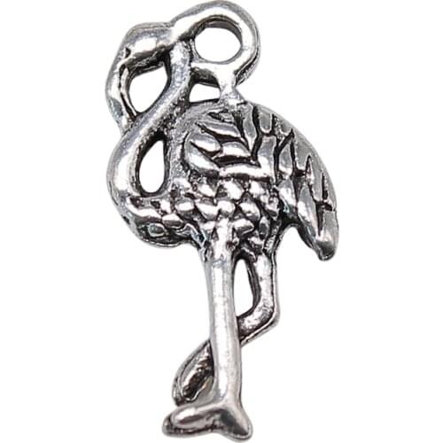 WYSIWYG 10pcs Charms Flamingo Antique Silver Color Alloy DIY Jewelry Making Accessories 9x17mm