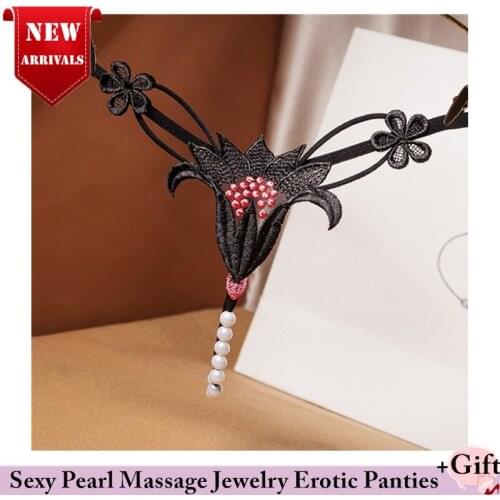 Women Erotic Open file pearl massage thong Sexy Hollow Briefs low waist G-String Couple Love Gift Pendant Panties Sexy lingerie
