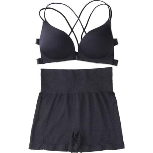 2pcs Women Sports Bras and Panties Shorts Set Sexy Push Up Deep V Front Buckle Underwear Kit for Fitness Gym Workout Yoga Bra