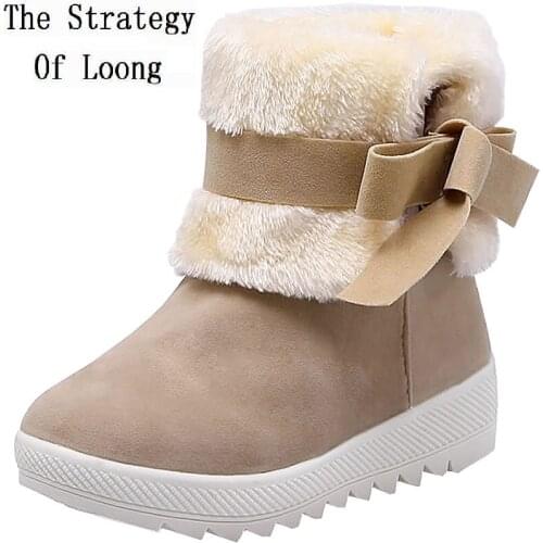 Women Winter Wedges Nubuck Leather Chunky Heel Round Toe Fashion Warm Ankle Snow Boots Size Big Size Plus Size 35-43 SXQ0916