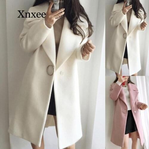 Loose Warm Wool Blends Long Winter Coat Turn-down Collar Adjustable Wool Coats Women Office Work Wear Elegant manteau femme