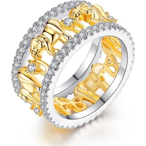 Women Personality Zircon Ring Golden Elephant Ring Colored Beautiful Zircon Fashion Gift Creative Jewelry Fashion Accessories