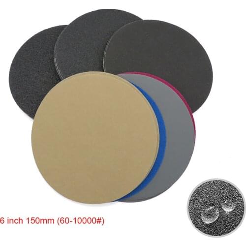 10pcs 6 inch / 150mm Wet and Dry Flocking Sanding Discs Waterproof Hook Loop Sandpaper Silicon Carbide Abrasive 60 - 10000 Grit