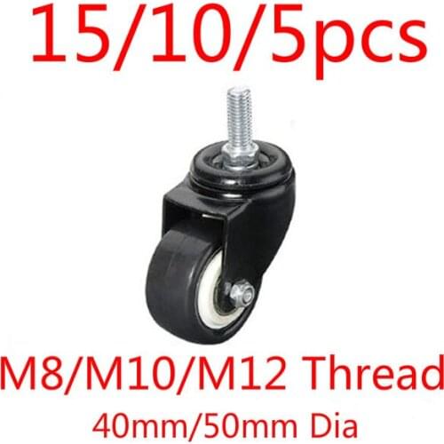 15/10/5pcs Furniture Caster Wheels Roller Black Trolly Shopping Cart Luggage Replacement Pulley Accessory M8/M10/M12 Thread