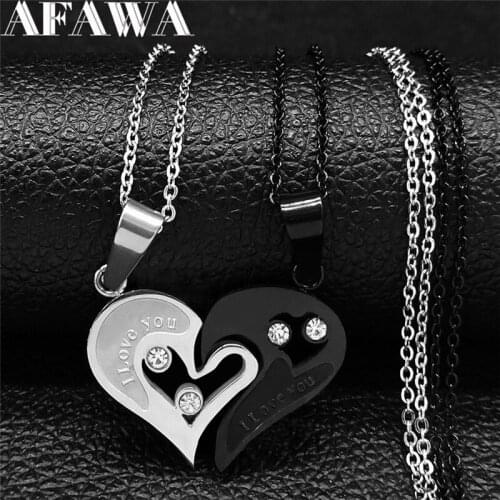 2PCS 2021 Fashion Stainless Steel Crystal Couples Necklaces for Women/Men Chain Necklace Jewelry colgante corazon NXS01