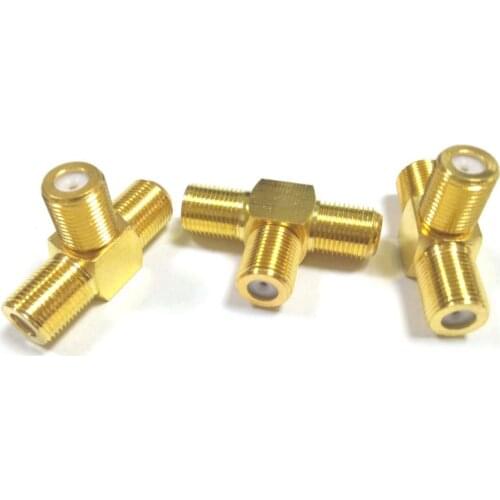 2pcs brass F TV jack TO 2 x F TV jack T Splitter COAXIAL adapter