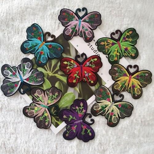 20pcs/lot 3D Embroidery Patch Butterfly Flower Skirt Cheongsam Clothing Decoration Sewing Accessory Iron Heat Transfer Applique