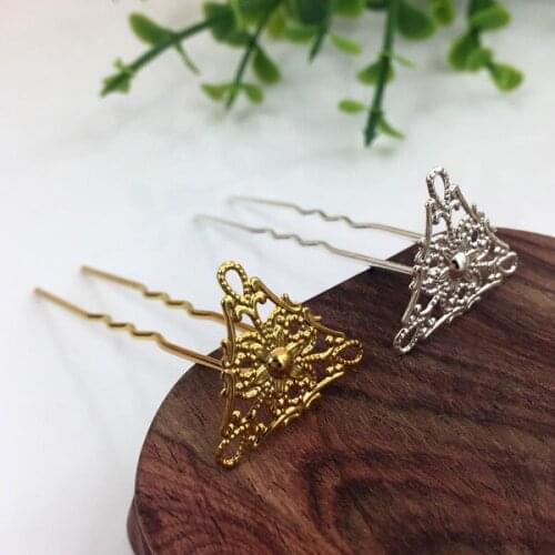 SEA MEW 20 PCS 75mm Flowers Hair Sticks Gold/Silver color Copper U Shape Hair Pins Base Setting For Women Jewelry Making