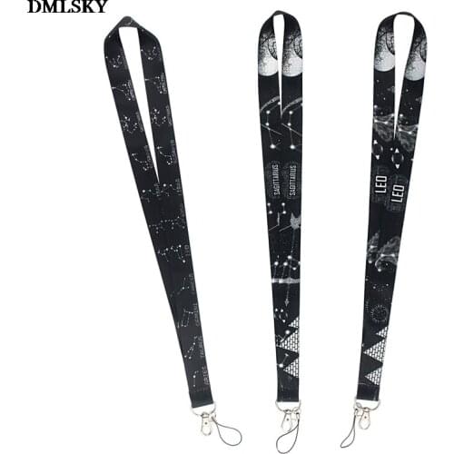 24pcs/lot MD134 DMLSKY Constellation Lanyard Keychain keys Badge ID Mobile Phone Rope Kids Gifts Black Lanyard